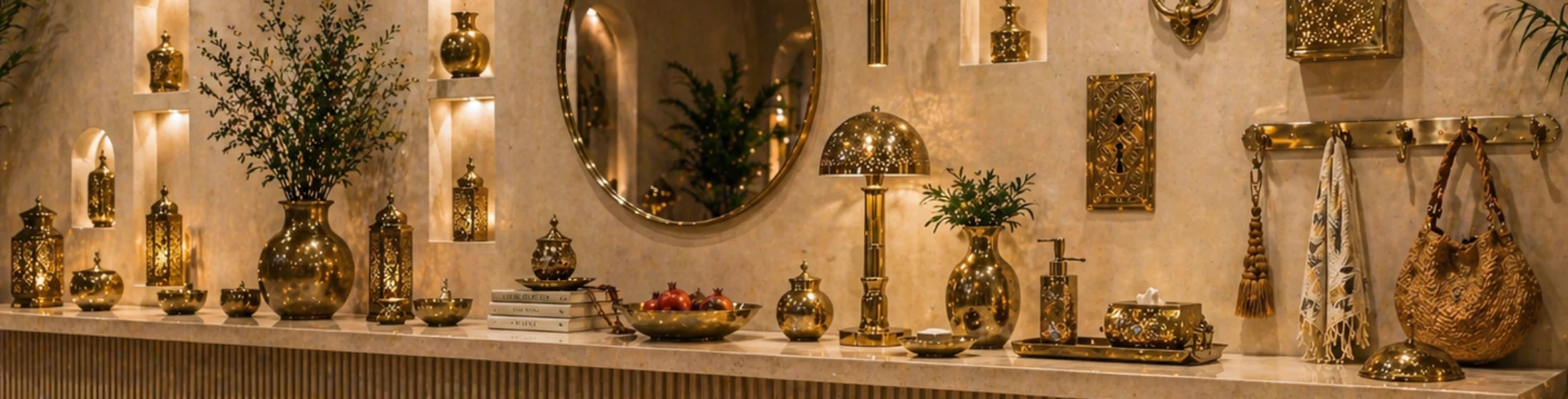 Luxury Moroccan home decor collection with brass lanterns, vases, lighting and accessories by TAFOST