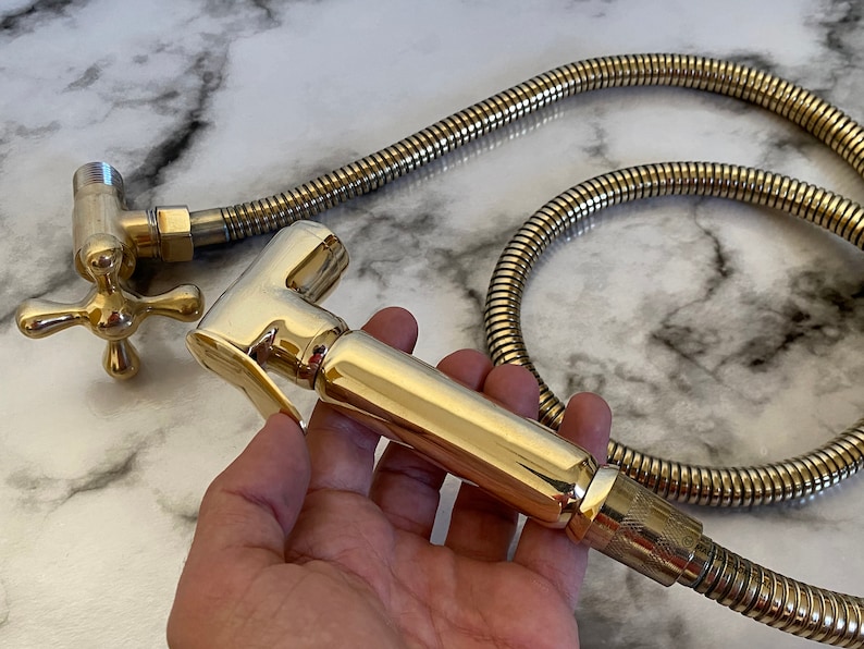 Handcrafted Brass Kitchen Hand Sprayer, Unlacquered Brass Side Sprayer, Handheld