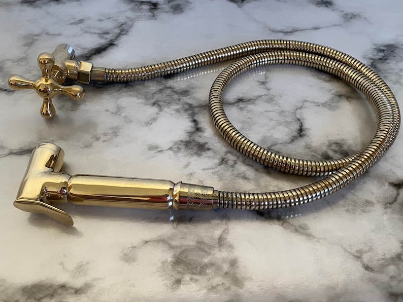 Handcrafted Brass Kitchen Hand Sprayer, Unlacquered Brass Side Sprayer, Handheld - Image 4