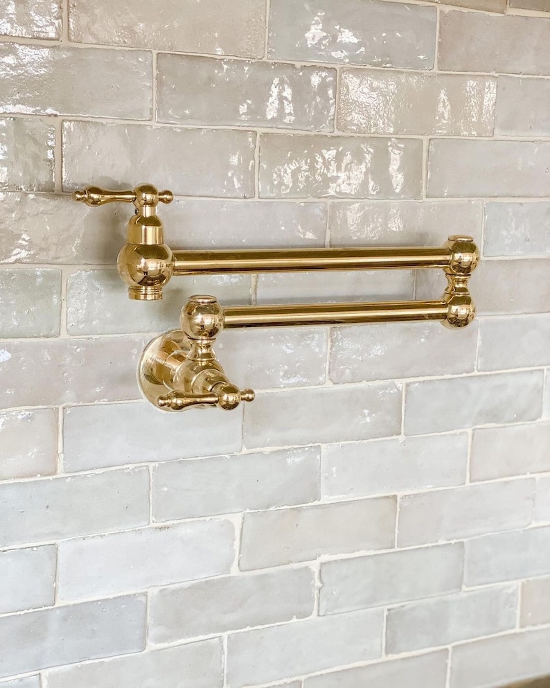 Unlacquered Brass Wall Mount Pot Filler, Kitchen Faucet