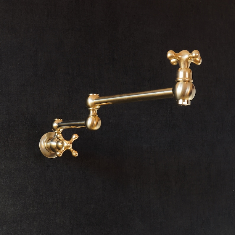 Unlacquered Brass Wall Mount Pot Filler, Kitchen Faucet - Image 5