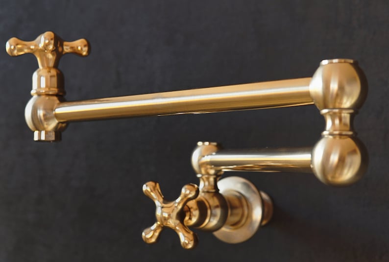 Unlacquered Brass Wall Mount Pot Filler, Kitchen Faucet - Image 6