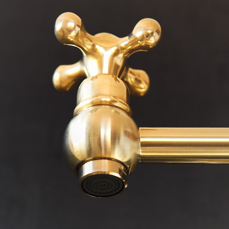 Unlacquered Brass Wall Mount Pot Filler, Kitchen Faucet - Image 4