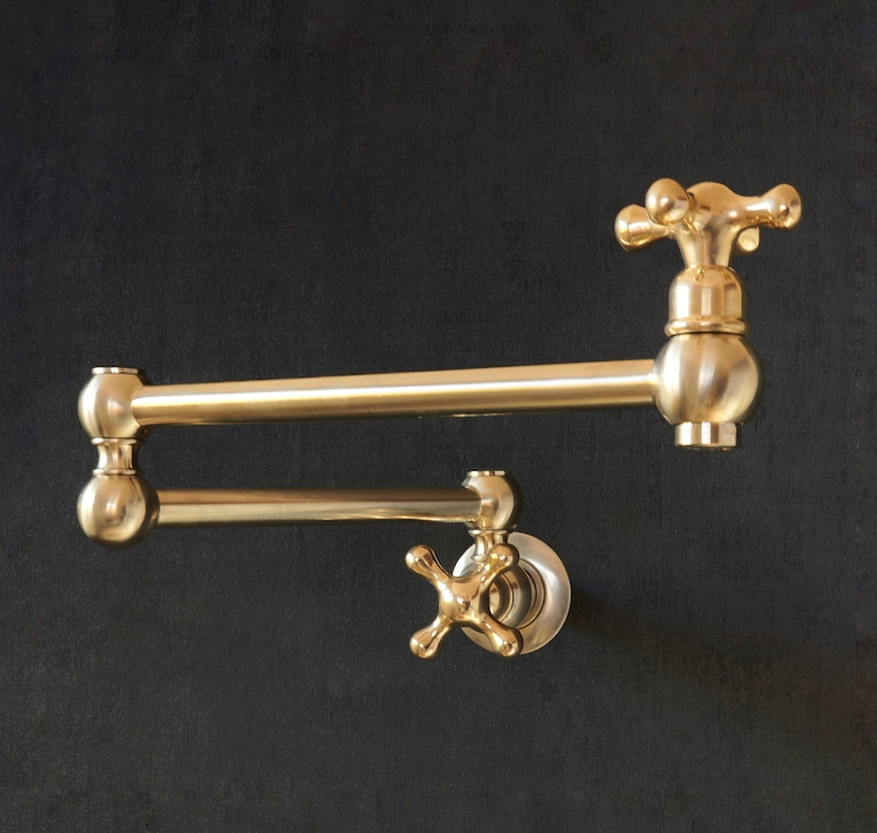 Unlacquered Brass Wall Mount Pot Filler, Kitchen Faucet - Image 2