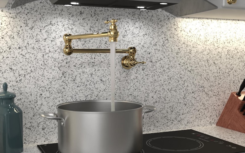 Unlacquered Brass Wall Mount Pot Filler, Kitchen Faucet - Image 3