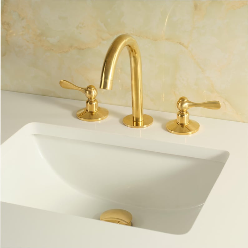 Unglazed Brass Bathroom Faucet – 3 Hole Widespread Vanity Tap