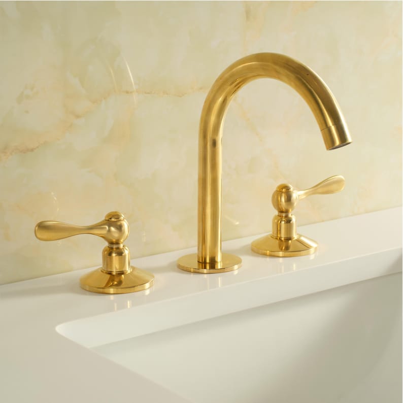 Unglazed Brass Bathroom Faucet – 3 Hole Widespread Vanity Tap - Image 2