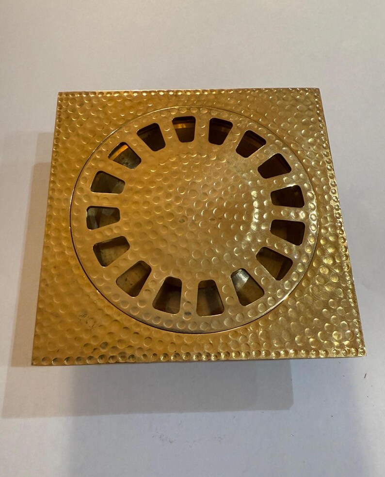 Unlacquered Brass Square Floor Drain Hammered Shower Drain with Removable - Image 2
