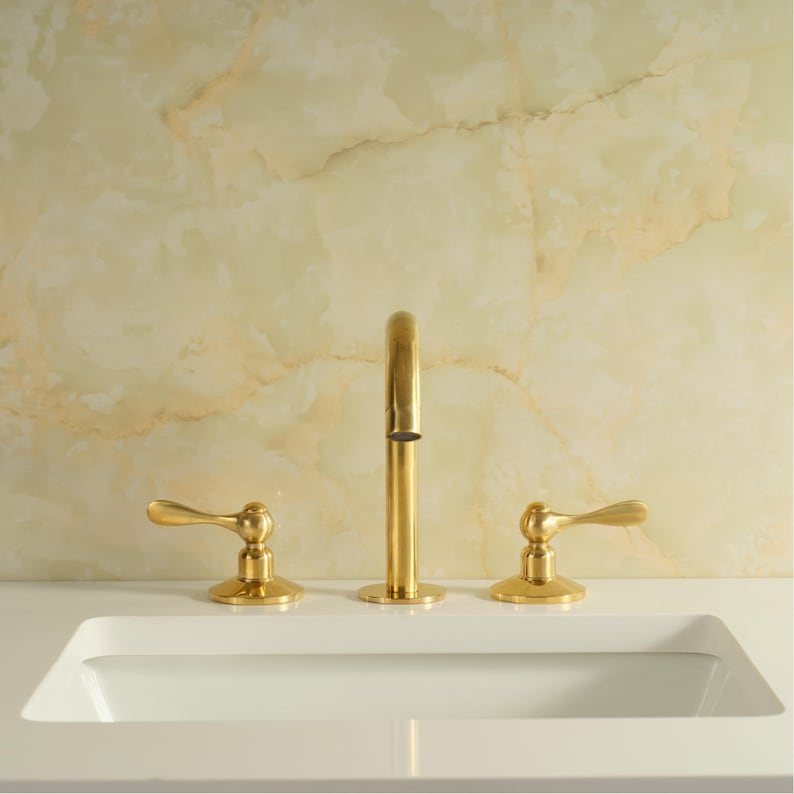 Unglazed Brass Bathroom Faucet – 3 Hole Widespread Vanity Tap - Image 3