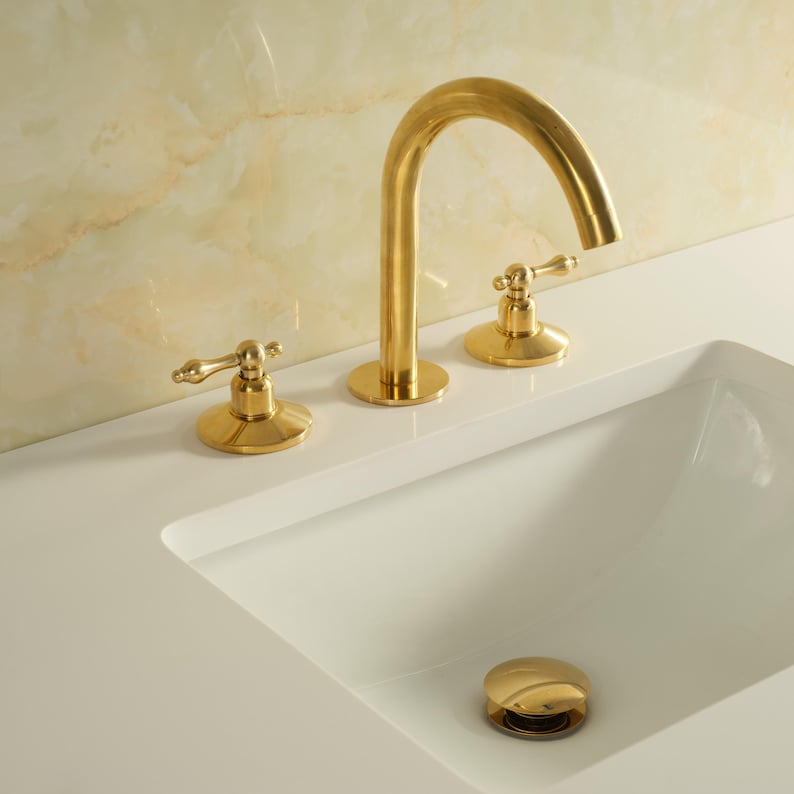 Unglazed Brass Bathroom Faucet – 3 Hole Widespread Vanity Tap - Image 7