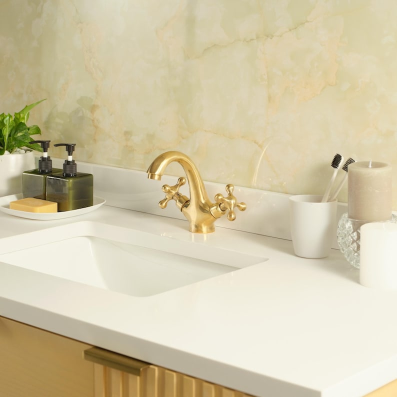 SingleHole Bathroom Faucet Unlacquered Brass - Image 2