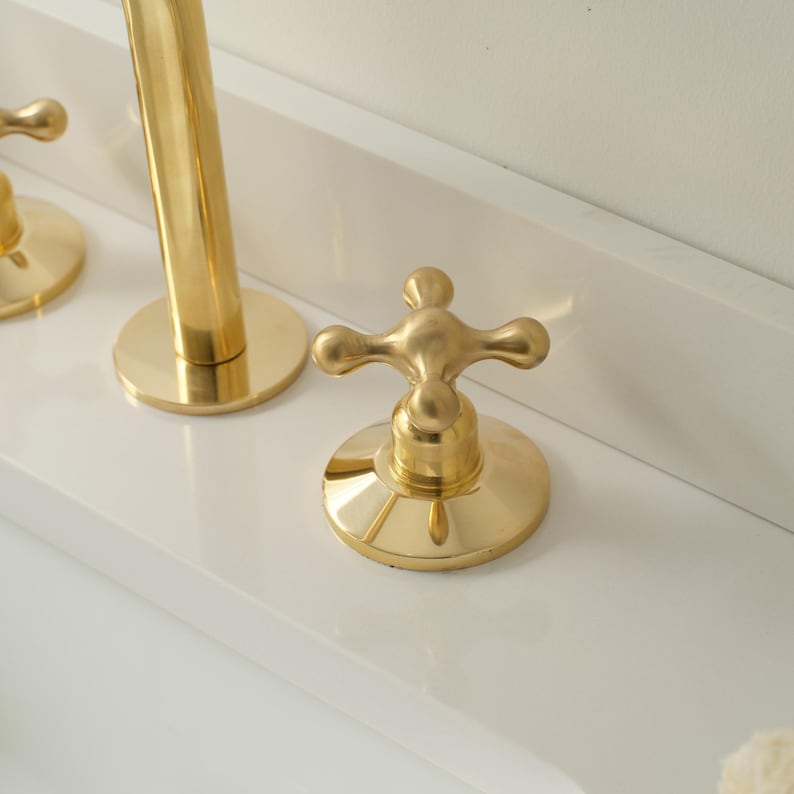Unglazed Brass Bathroom Faucet – 3 Hole Widespread Vanity Tap - Image 5