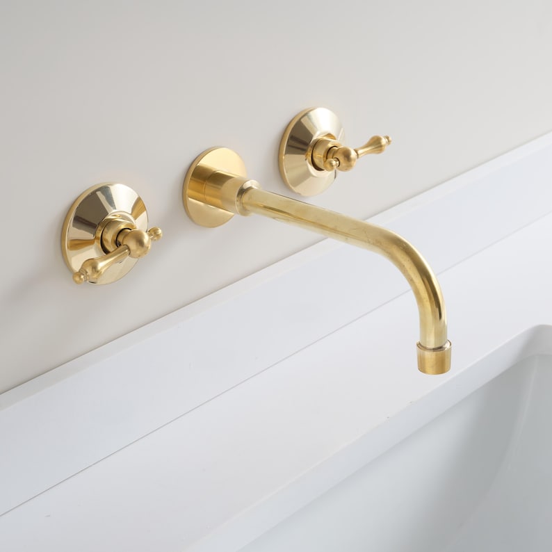 Unglazed Brass WallMount Faucet Classic Bathroom Sink Fixture - Image 3