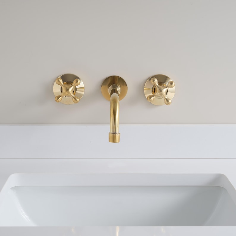 Unglazed Brass WallMount Faucet Classic Bathroom Sink Fixture - Image 4