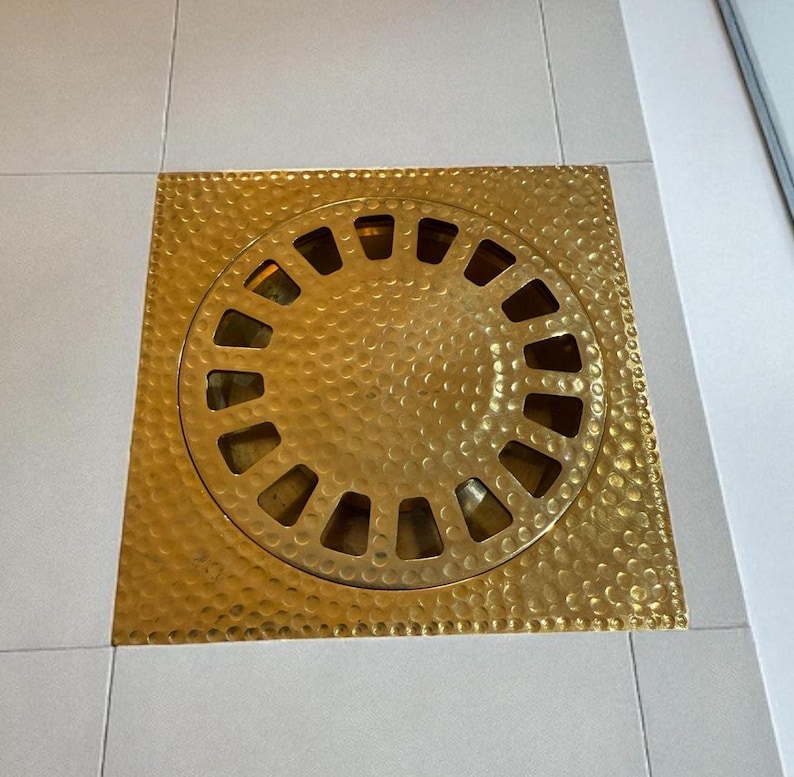 Unlacquered Brass Square Floor Drain Hammered Shower Drain with Removable