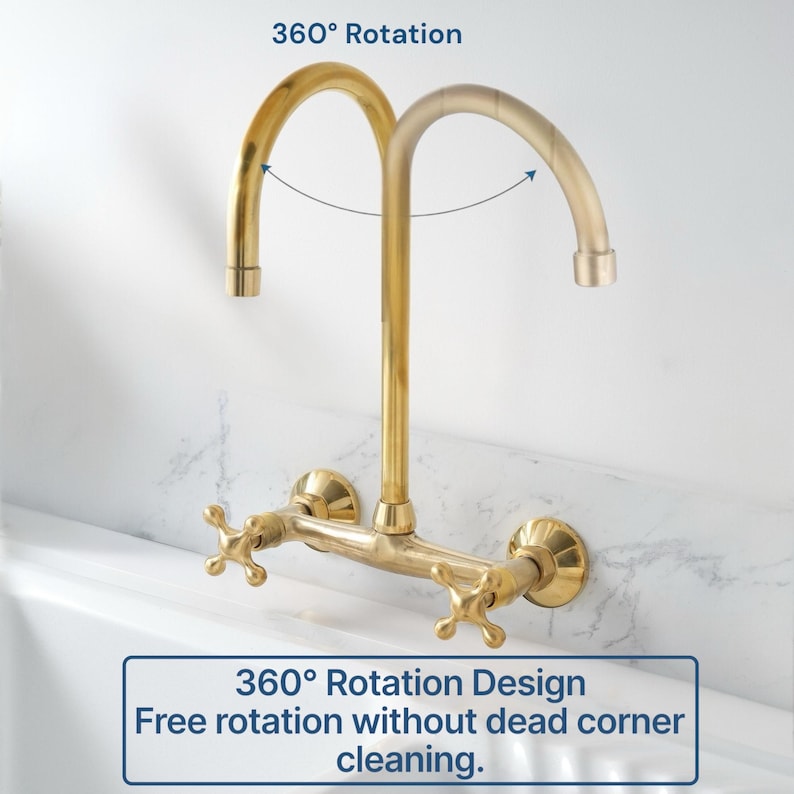 Rosamy WallMount Kitchen Faucet, Solid Unlacquered Brass Faucet - Image 4