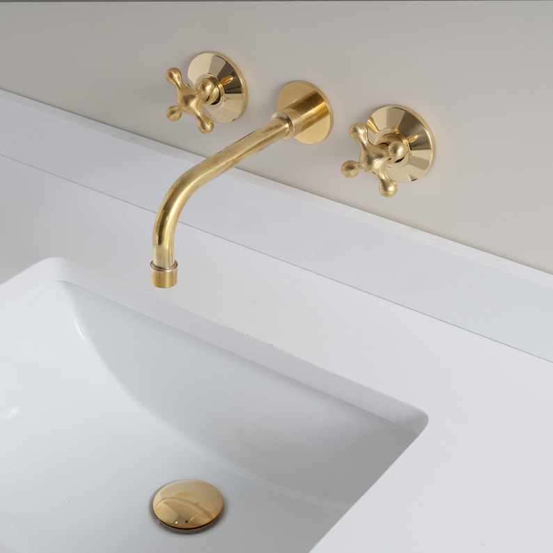 Unglazed Brass WallMount Faucet Classic Bathroom Sink Fixture