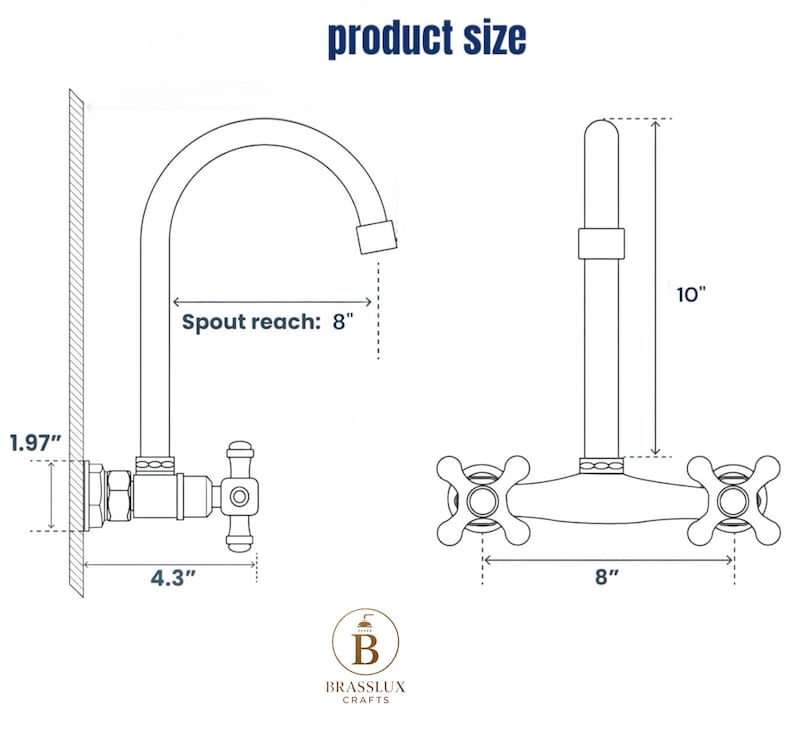 Rosamy WallMount Kitchen Faucet, Solid Unlacquered Brass Faucet - Image 5