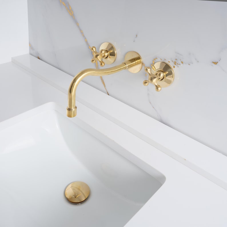Unglazed brass bathroom faucet, Wall mount vanity faucet - Image 5