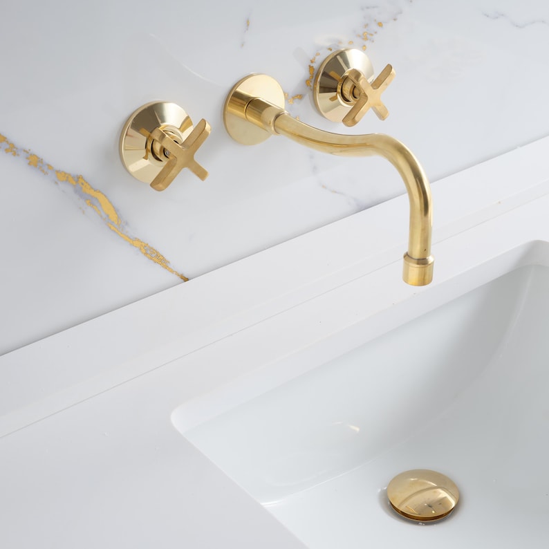 Unglazed brass bathroom faucet, Wall mount vanity faucet