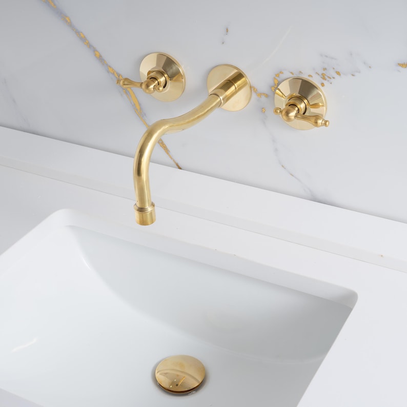 Unglazed brass bathroom faucet, Wall mount vanity faucet - Image 2