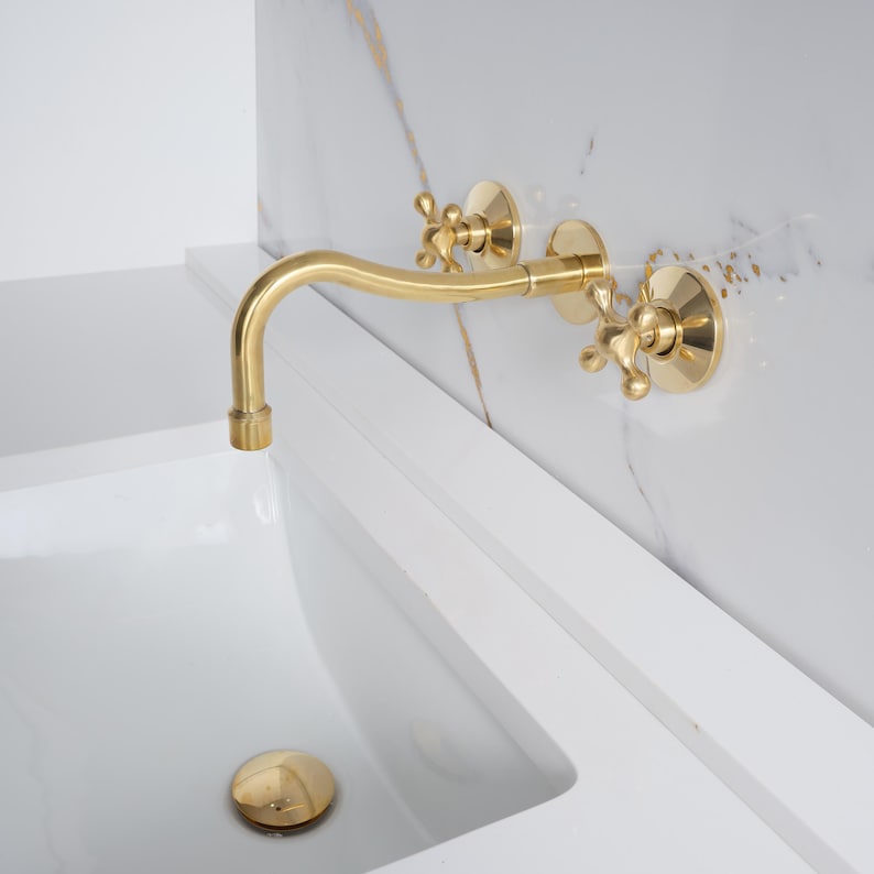 Unglazed brass bathroom faucet, Wall mount vanity faucet - Image 4