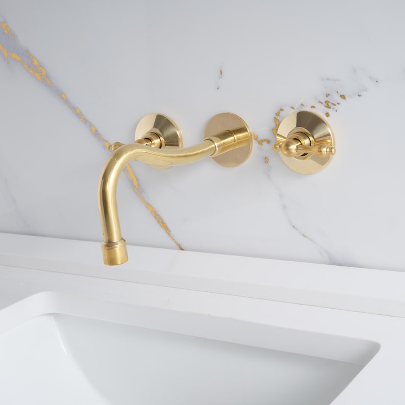 Unglazed brass bathroom faucet, Wall mount vanity faucet - Image 3
