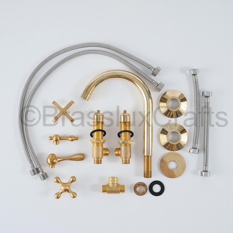 Unglazed Brass Bathroom Faucet – 3 Hole Widespread Vanity Tap - Image 9