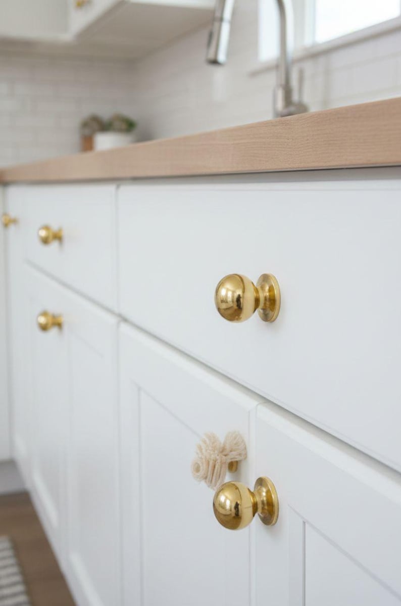 Unglazed Brass Ball Cabinet Knobs, Drawer Brass Knobs