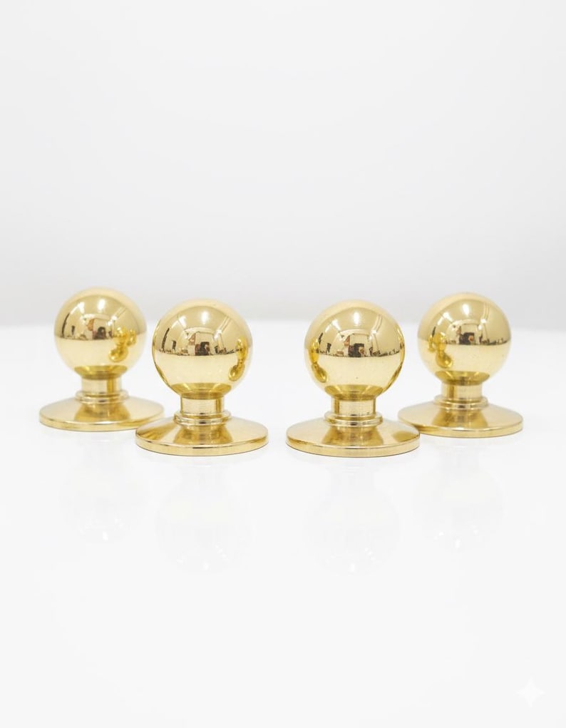 Unglazed Brass Ball Cabinet Knobs, Drawer Brass Knobs - Image 3