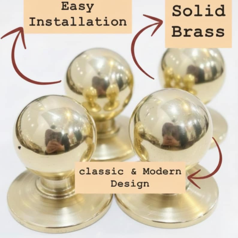Unglazed Brass Ball Cabinet Knobs, Drawer Brass Knobs - Image 5