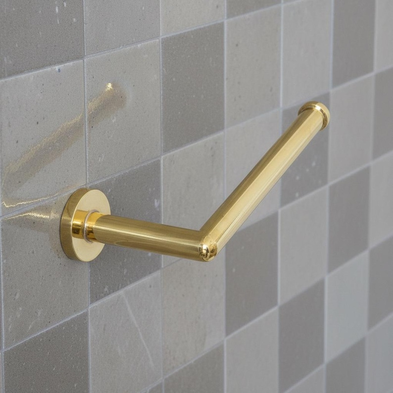 Handmade Unlacquered Brass Toilet Paper Holder Modern Minimalist Bathroom