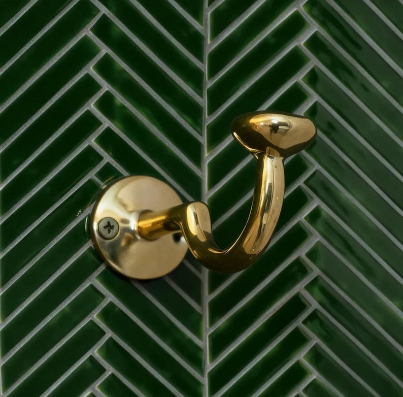 Handmade Unlacquered Brass Wall Hook, Vintage Style