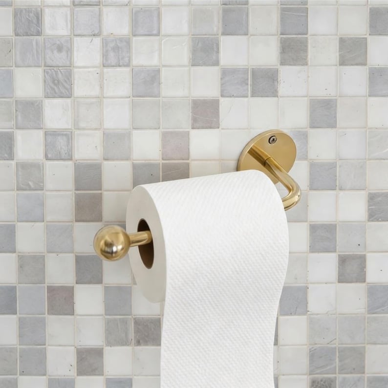 Handmade Unlacquered Brass Toilet Paper Holder, Moroccan Bathroom Decor