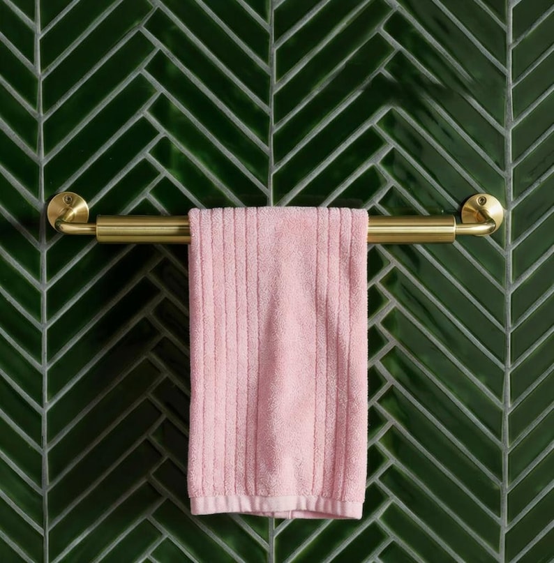Handmade Unlacquered Brass Towel Bar, Moroccan Bathroom Decor