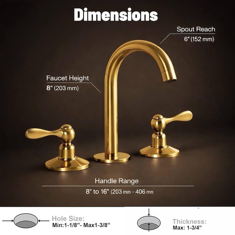 Unglazed Brass Bathroom Faucet – 3 Hole Widespread Vanity Tap - Image 12