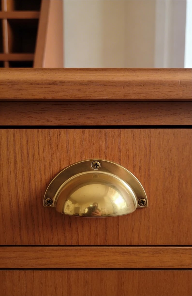 Brass Cup Pull Handles Farmhouse, Vintage Cabinet Hardware - Image 2