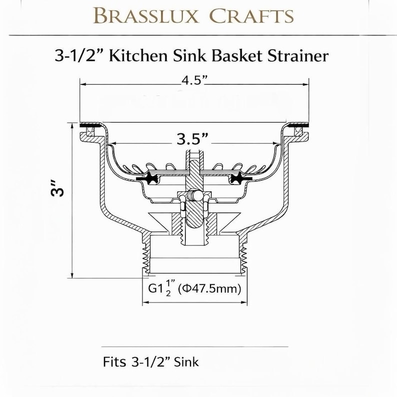 31/2" Kitchen Sink Basket Strainer Unlacquered Brass - Image 6
