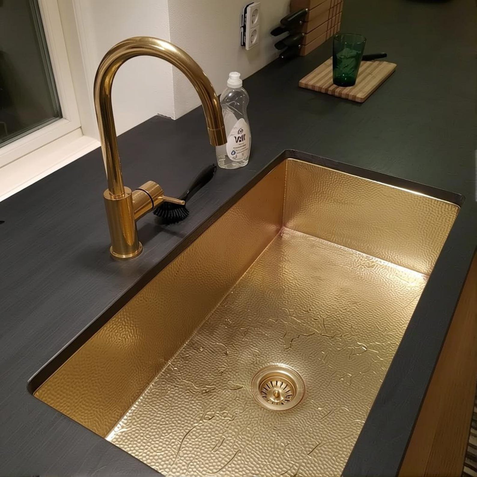 Hammered Unlacquered Brass Kitchen Sink - Image 2