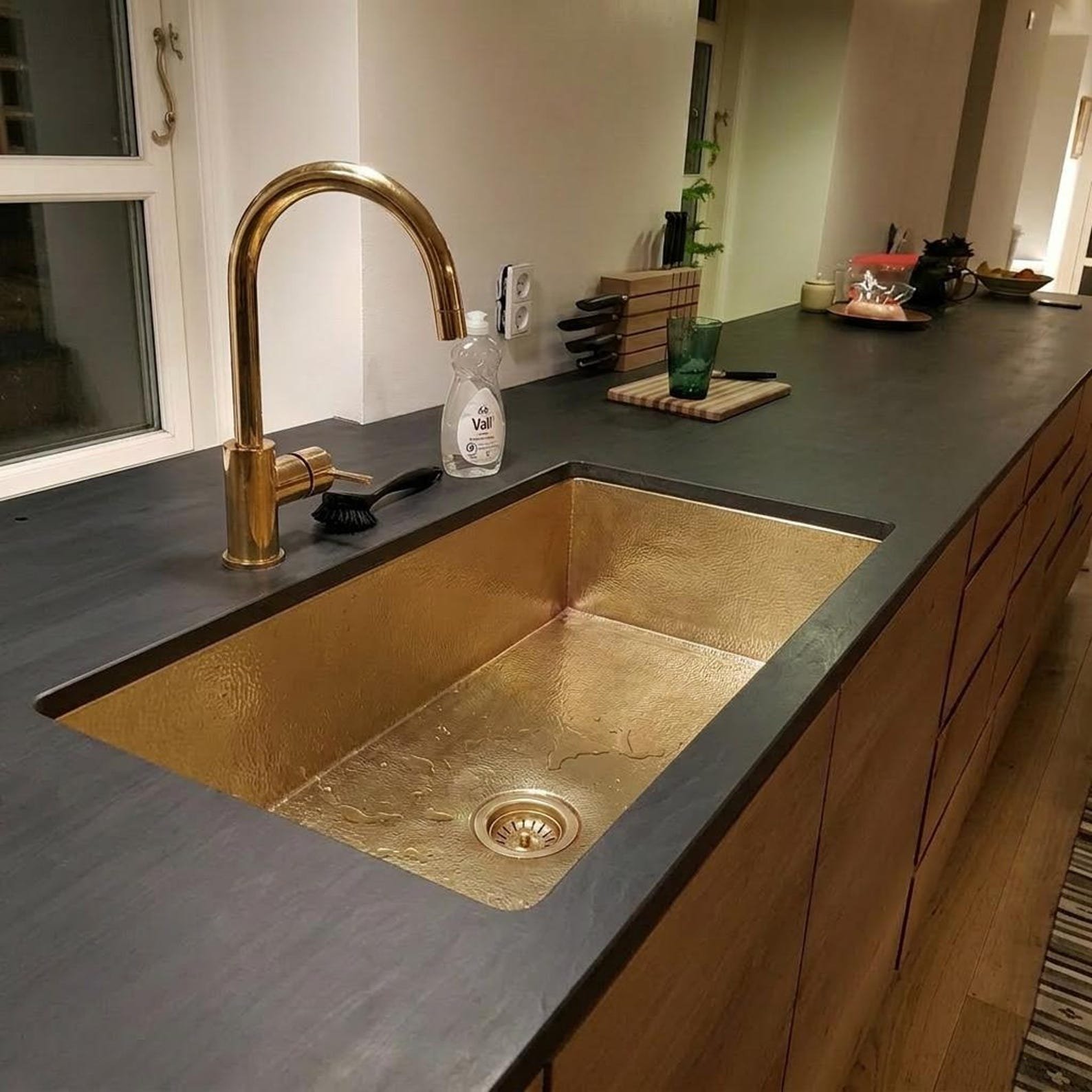 Hammered Unlacquered Brass Kitchen Sink - Image 3