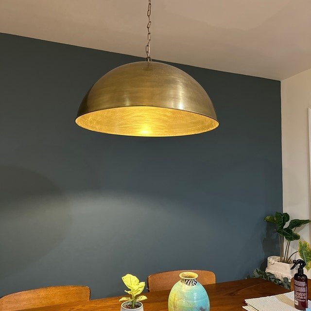 Unlacquered Brass Pendant Light, Round Brass Light Fixture