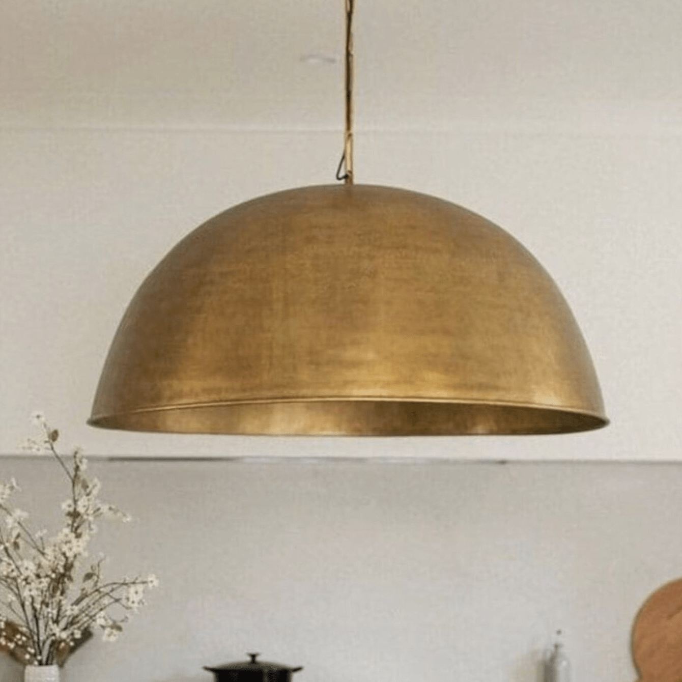 Unlacquered Brass Pendant Light, Round Brass Light Fixture - Image 2